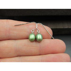 Sterling Silver Cute Small Light Green Pearls Earrings
